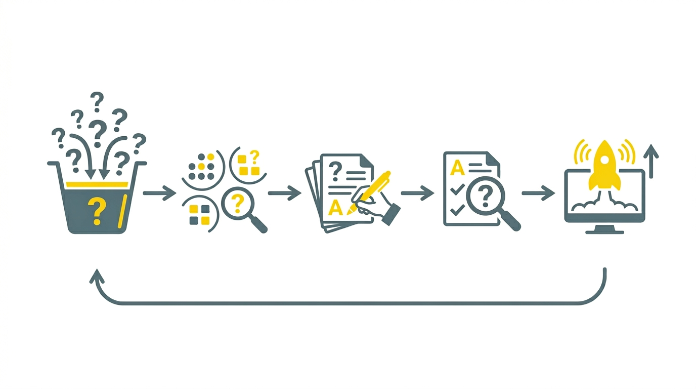 問い合わせ対応の標準化ステップ（収集→分類→FAQ化→テンプレ化）の図