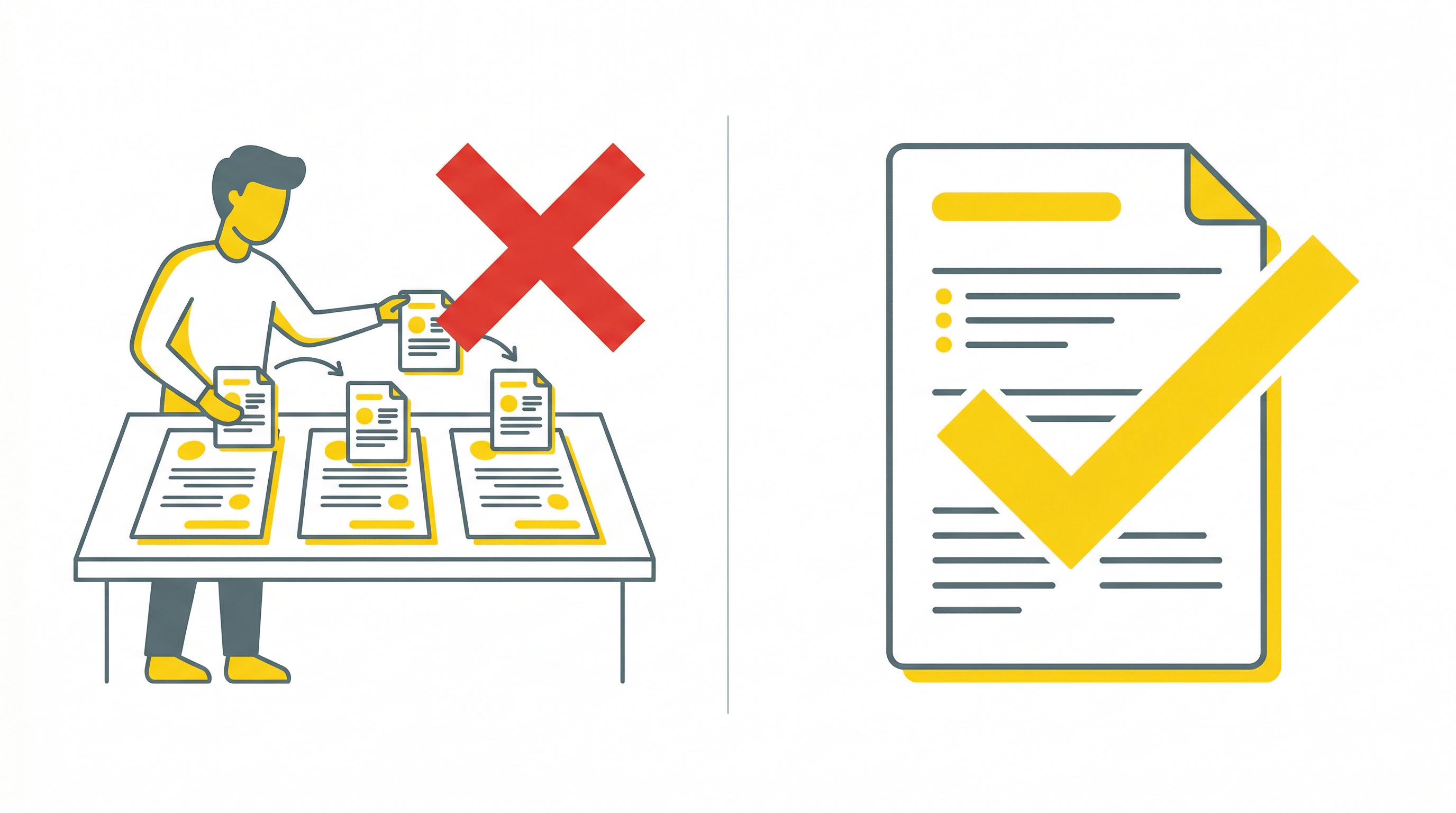 複数への転記をやめて1つにまとめるイメージ