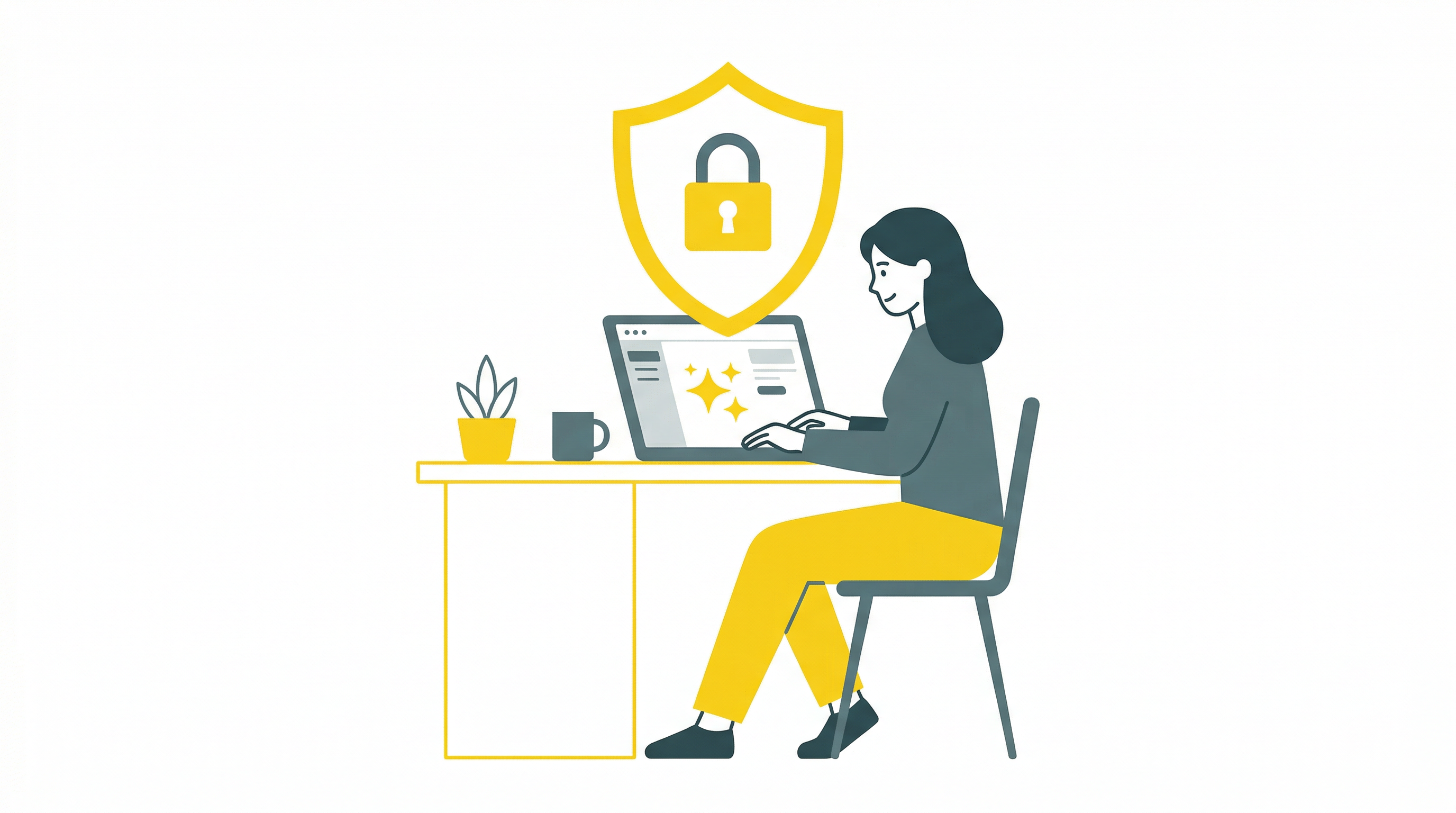 AI活用をルールと保護（盾）で安全に進めるイメージ